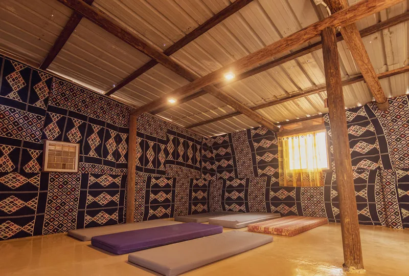 A lodging space with Moroccan rugs